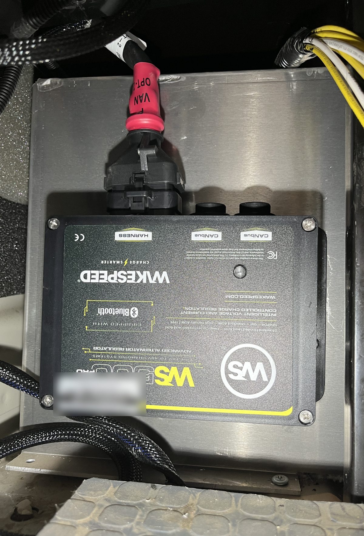 Wakespeed WS500 regulator mounted with its harness