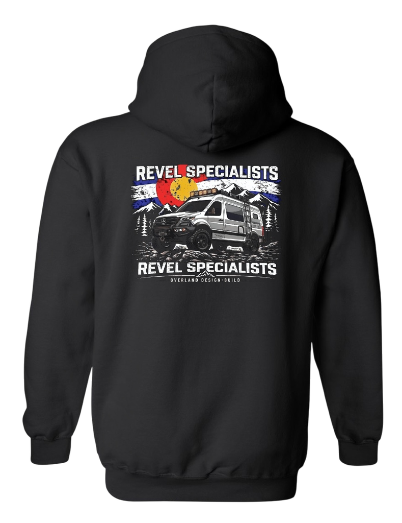 Hoodie back - Revel Specialists artwork