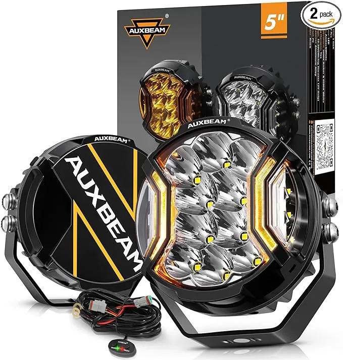Auxbeam - V-Ultra Series 5 Inch Offroad LED Light Pods (PAIR, Spotlight Pattern w/ Amber DRL)