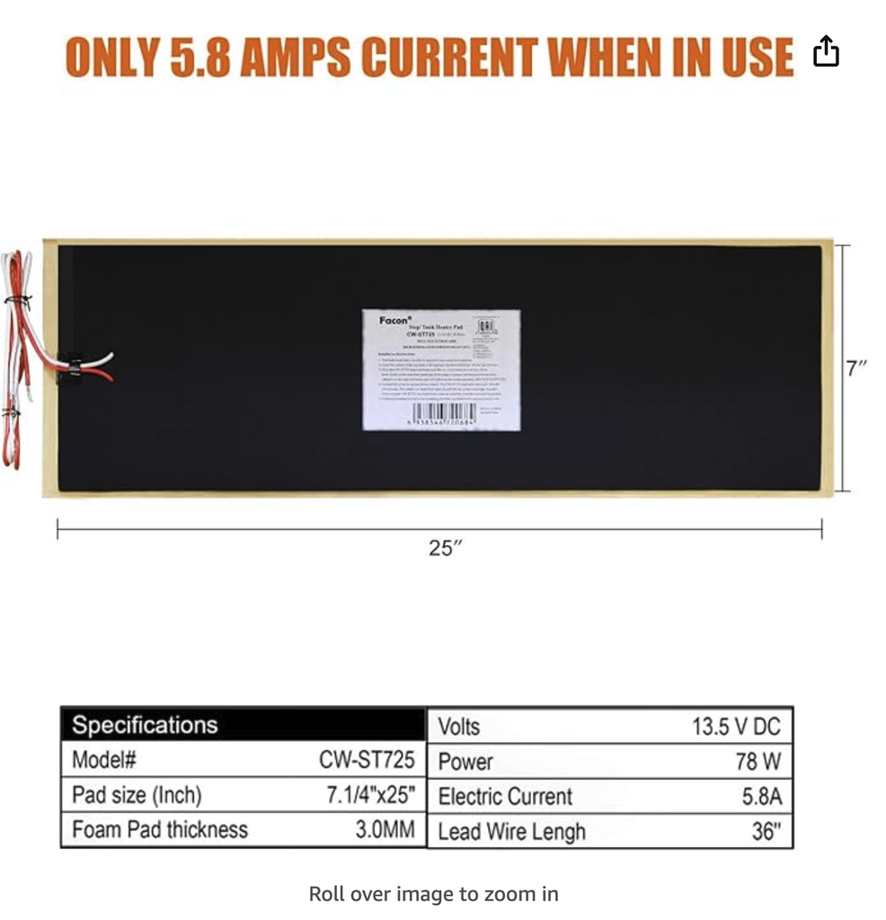 Facon - 12V RV Holding Tank Heater Pad with Automatic Thermostat Control (2-Pack, 7.25" x 25")